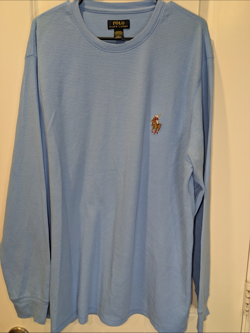 Polo Ralph Lauren Waffle Knit Thermal Sleep Shirt Blue Pony Logo 2XL